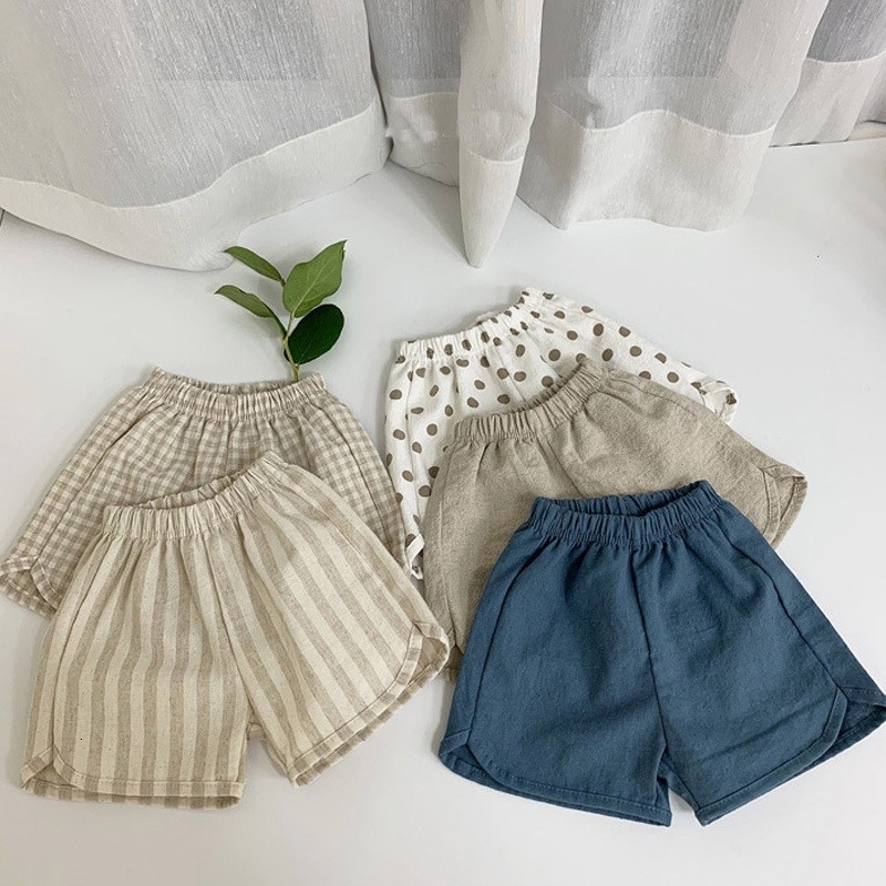 Shorts 100 Cotton Kids Summer Korean Style Thin Boys And Girls Baby Casual Dot Plaid Short Pants Children s Clothing WTP36 230411