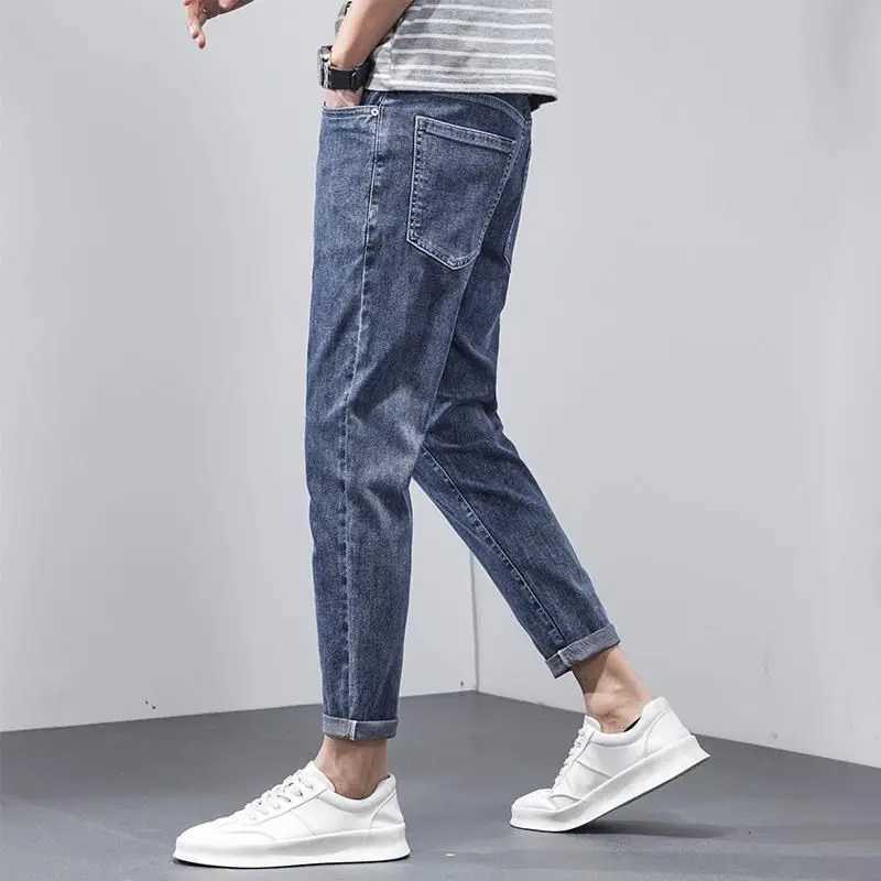 Men's Jeans Men's Denim Pants Ankle Length Jeans High Quality Summer Stretch Cotton Hole Thin Streetwear Design Korea Casual TrousersLF23111