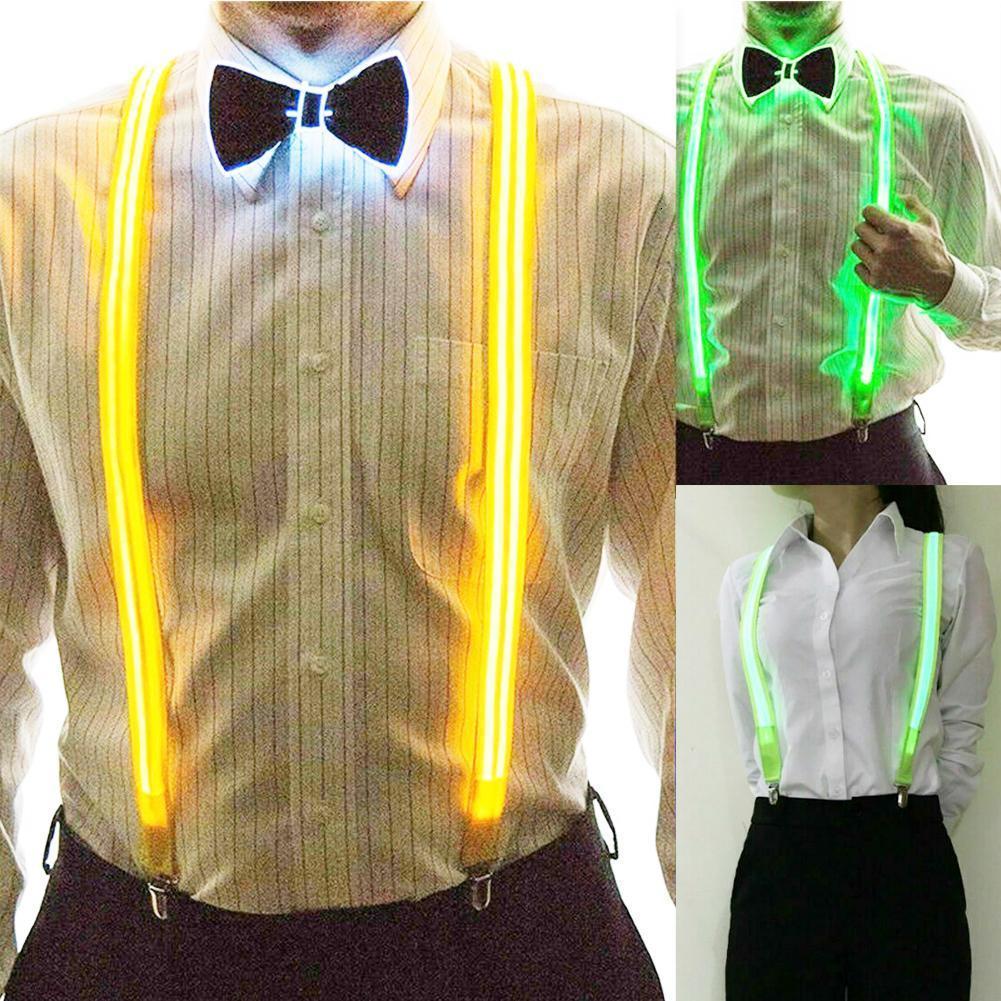 Suspenders Unisex LED Illuminated Suspenders Clipson Braces Vintage Look Elastic Yshape Adjustable Trousers Suspender For Festival Club 230411