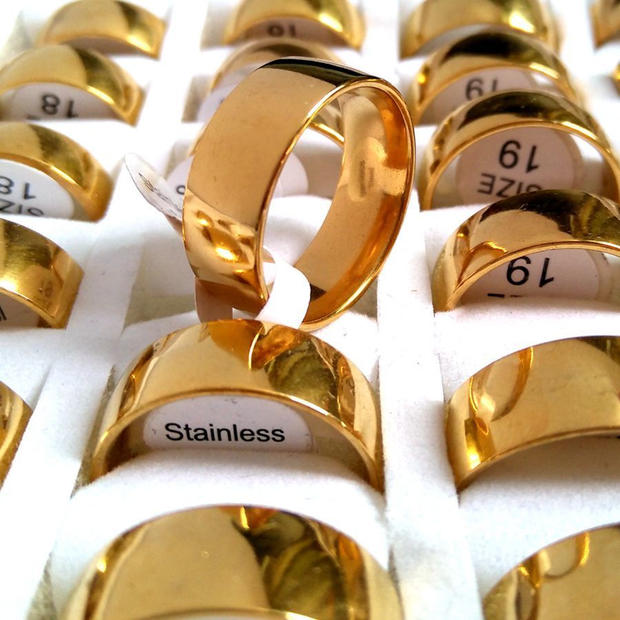 Cluster Rings 36pcslot High Polished Width 4mm 6mm 8mm Smooth Stainless Steel Rings For Men Women Simple Gold Plate Wedding Jewelry 230411