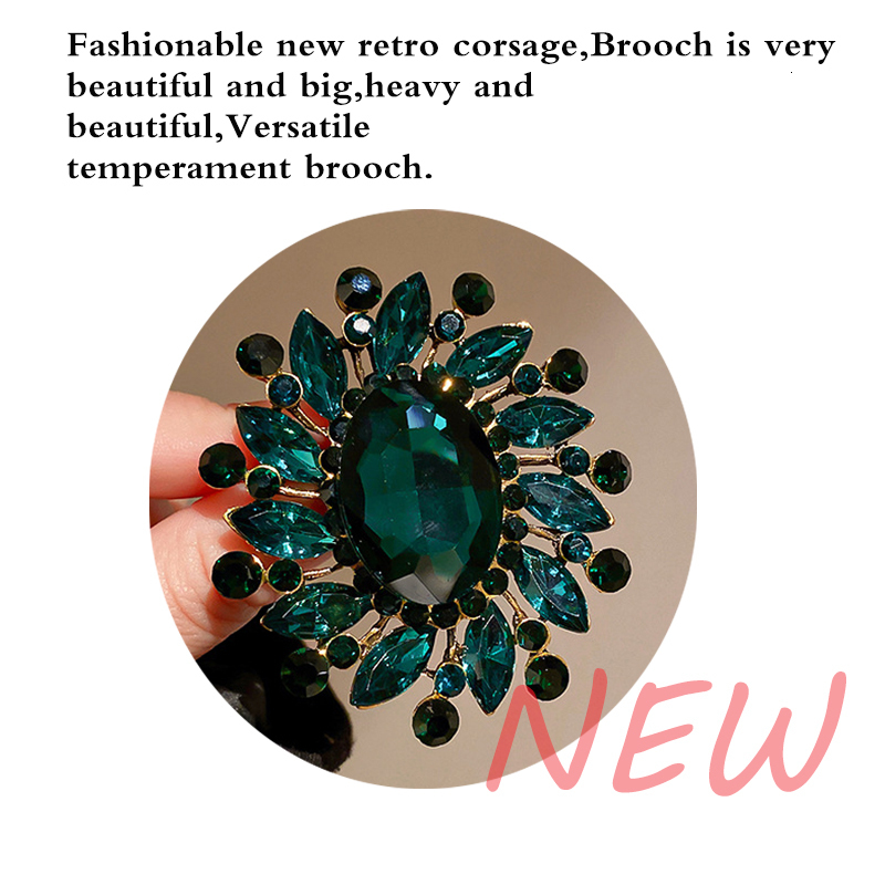 Pins Brooches Vintage Green Crystal Flower Brooches for Women Baroque Trendy Elegant Grometric Brooch Pins Wedding Party Jewelry Gifts 230411