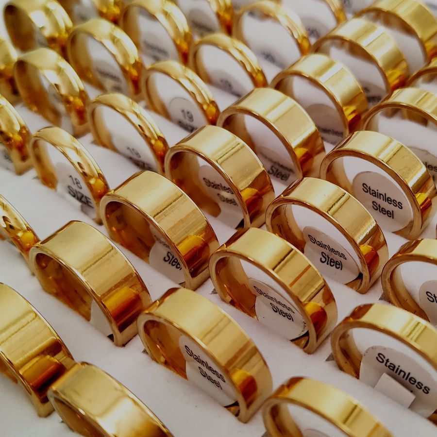 Cluster Rings 36pcslot High Polished Width 4mm 6mm 8mm Smooth Stainless Steel Rings For Men Women Simple Gold Plate Wedding Jewelry 230411