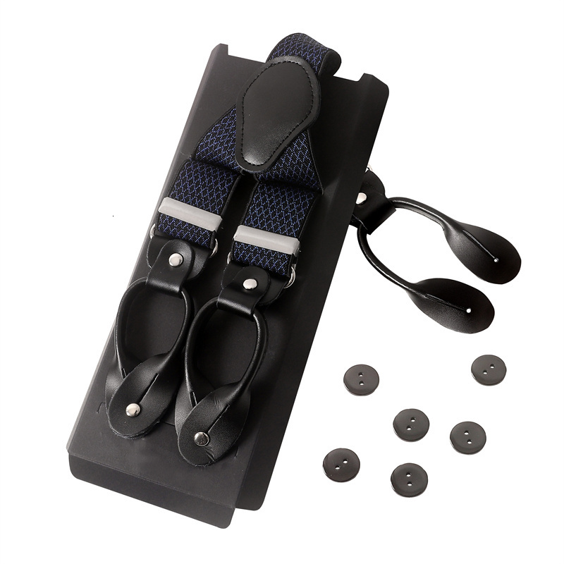 Suspenders Vintage 3.5 Cm Wide Black Leather Suspenders Men Leather Button Suspenders Pant Braces Male Wedding Unisex Wear 230411