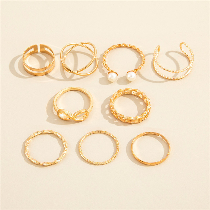Band Rings 9pcs Punk Gold Color Chain Rings Set For Women Girls Fashion Irregular Finger Thin Rings Gift Female Knuckle Jewelry Party 230410