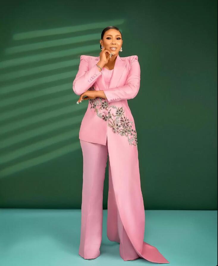 hot pink Red Carpet evening dresses with Pants Suits 2 Pieces Slim Fit Crystal Beads jumpsuit Prom dress Party Wear