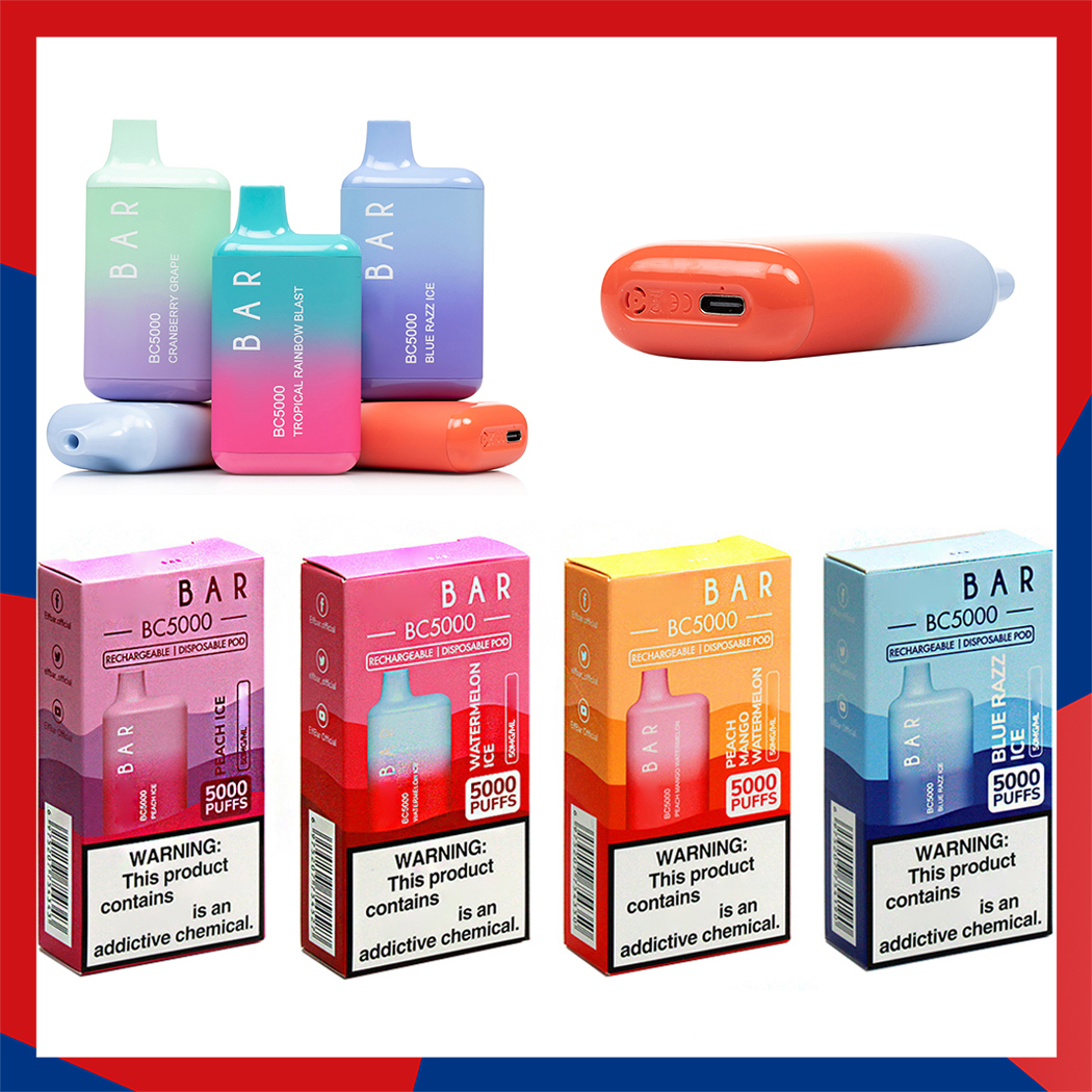 E Bar BC5000 Disposable E cigarettes 5000 Puffs Vape Pen 13ml Prefilled Mesh Coil Pods 650mAh Rechargeable Battery Vaporizers ultra flavors randm tornado
E Bar BC5000 Disposable E cigarettes 5000 Puffs Vape Pen 13ml Prefilled Mesh Coil Pods 650mAh Rechargeable Battery Vaporizers ultra flavors randm tornado