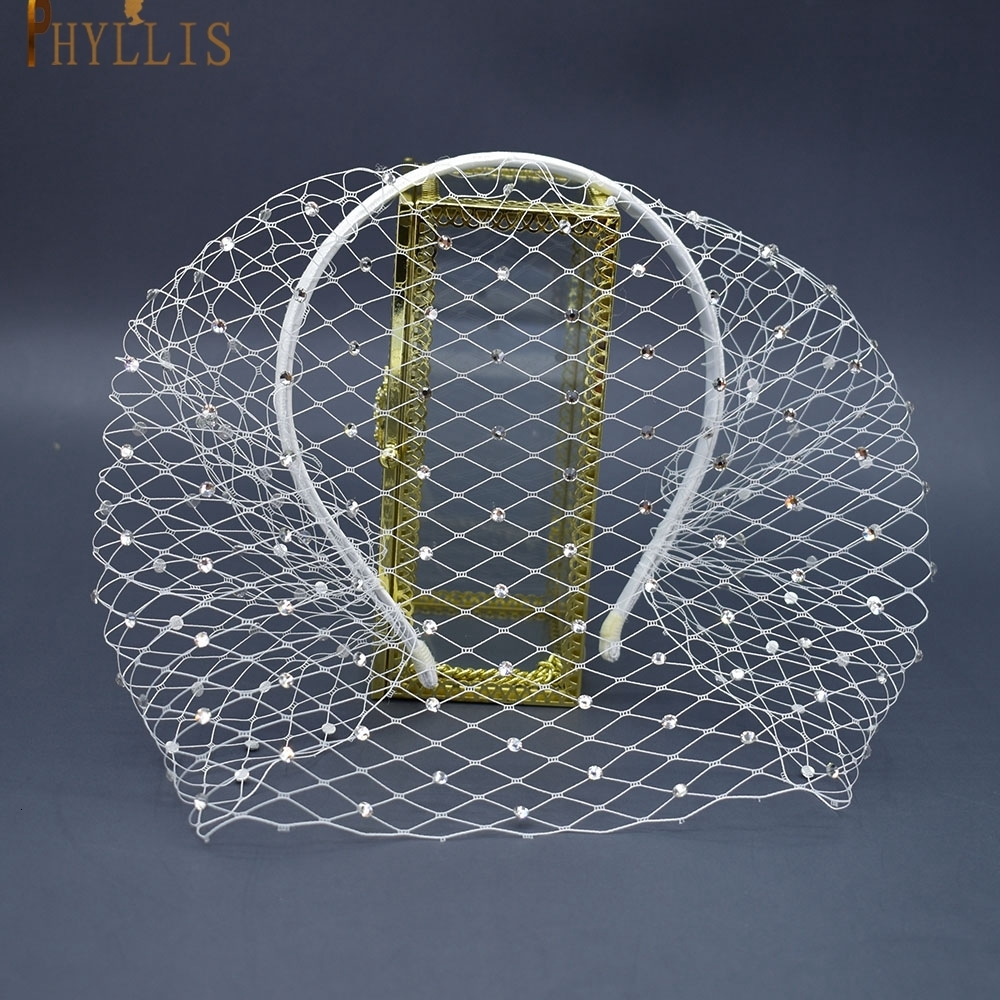 Wedding Hair Jewelry JM06 Birdcage Veil Blusher Veil White Headband Veil for Bridal Fascinators Black Face Net Mask Hair Jewelry Accessories Veils 230