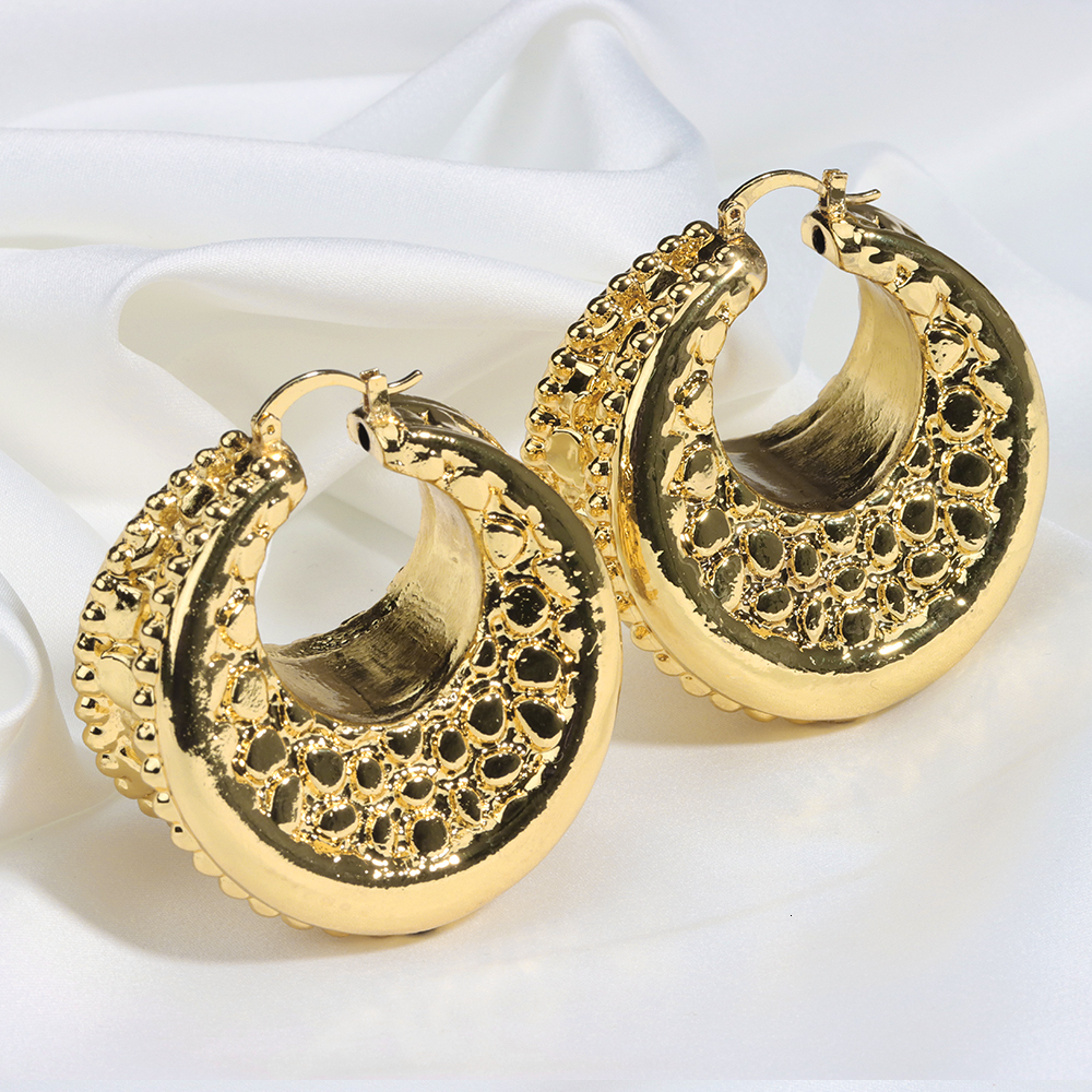 Hoop Huggie Hoop Earrings Jewelry for Women African Gold Plated Irregular Big Earrings for Dubai Weddings Party Gold Color Earring Jewellery 230411