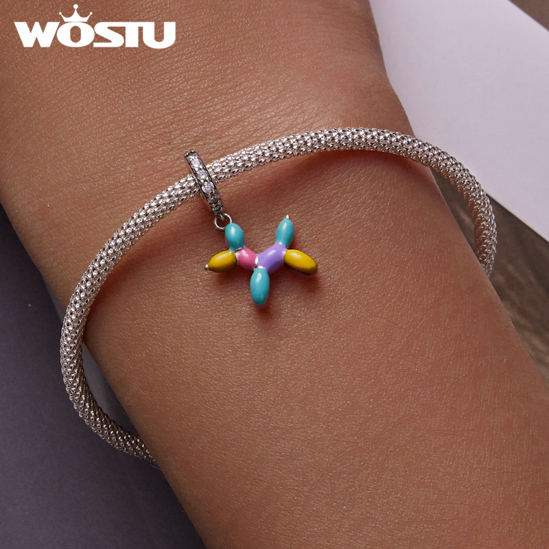 Charms WOSTU 925 Sterling Silver Pet Charms Balloon Dog Pendant Animal Beads For Women Fit Original Bracelets Necklace Jewelry Making 230411