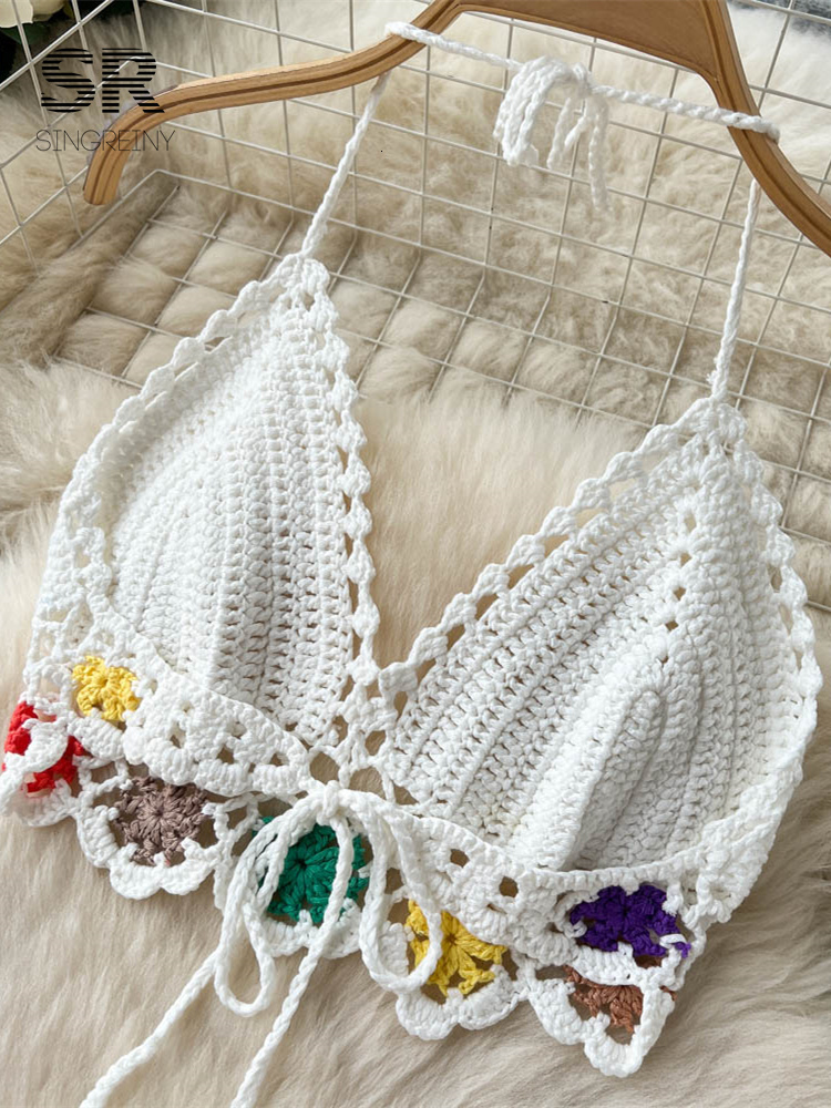 Two Piece Dress SINGREINY Bohemian Two Piece Knit Set Summer Hook Hollow Outer Camisol Flower Irregular Tassel Leather Sexy Beach Style Set 230410