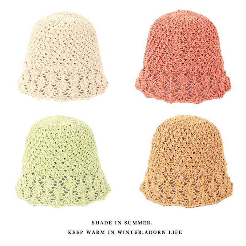 Stingy Brim Hats Women Summer Crochet Hollow Bucket Hat Sunscreen Breathable Japanese Fashion Sun Cap Outdoor Straw Panama Hat 230411