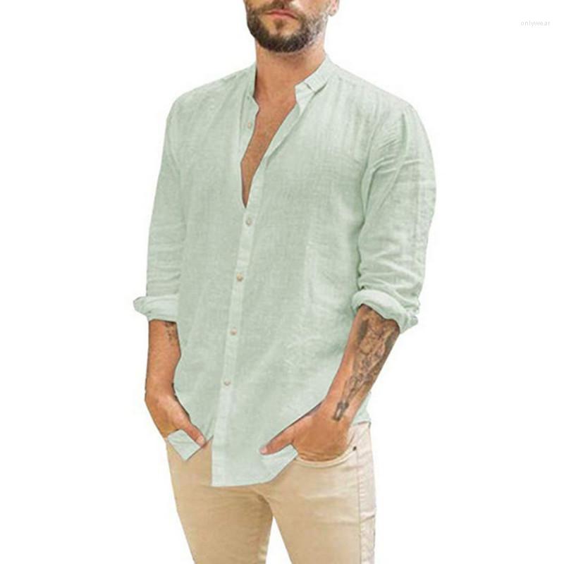 Men's Casual Shirts Camisas Linen Shirt Men Long Sleeves Blouse Loose Tops Spring Summer Handsome Leisure White Blue