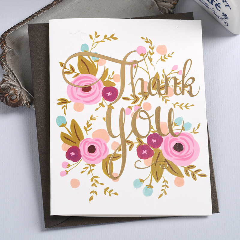 Greeting Cards watercolor flower happy birthday cards with envelopes metallic gold kids party thank you greeting 230411