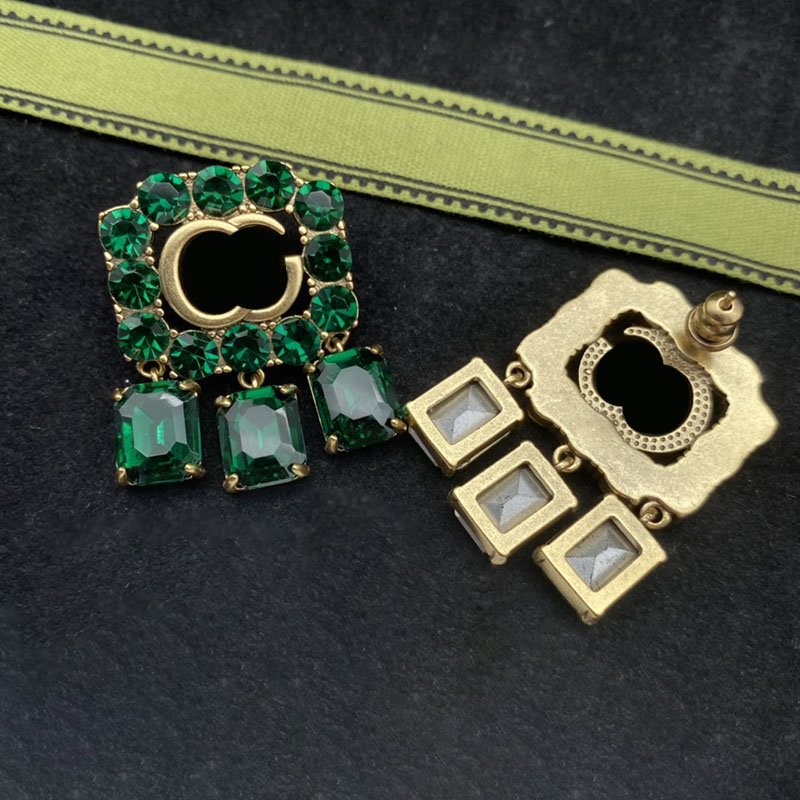 

Exaggerated Gem Stud Earrings Fashion Letter Earrings Women Diamond Jewelry Earrings Emerald Studs Luxury gifts