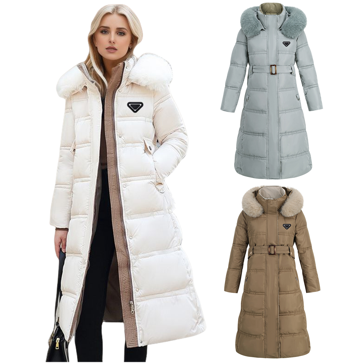 Ppprraa Fashion Design Women's Long Down Coats Winter Warm Large Fur Collar Down Jacket Designer Brand Women's Long Puffer Jackets Outerwear Parkas Coats