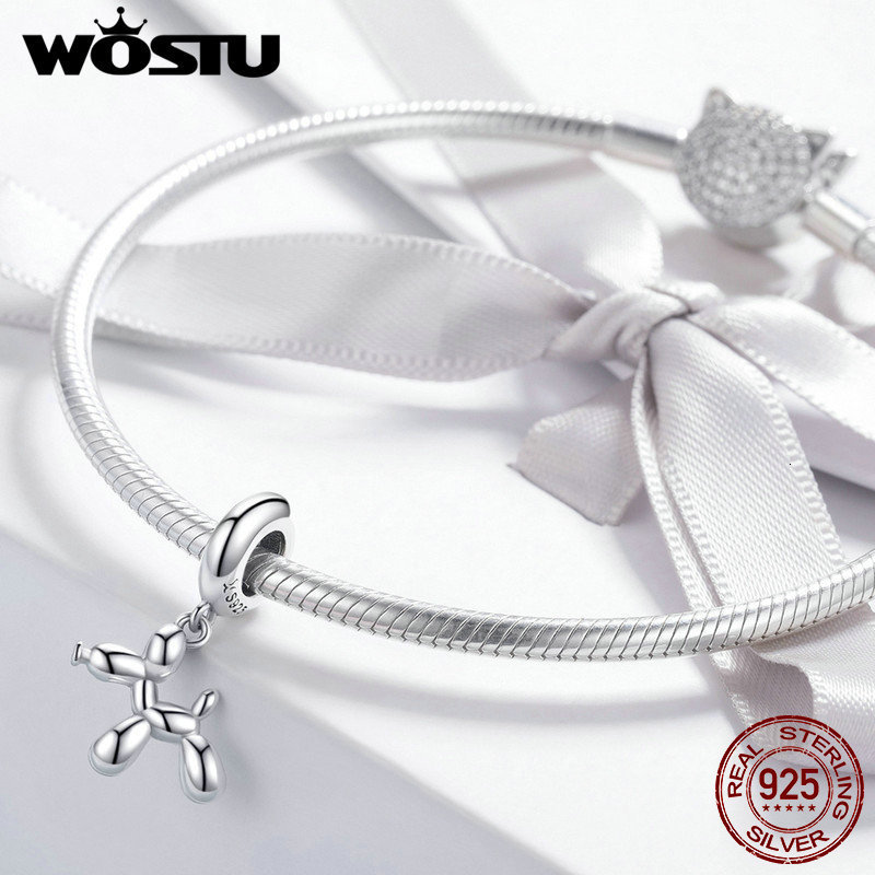 Charms WOSTU 925 Sterling Silver Pet Charms Balloon Dog Pendant Animal Beads For Women Fit Original Bracelets Necklace Jewelry Making 230411