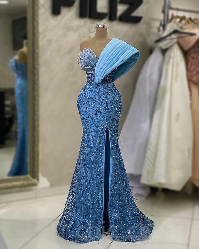 2023 April Aso Ebi Beaded Crystals Prom Dress Mermaid Sequined Lace Evening Formal Party Second Reception Birthday Engagement Gowns Dresses Robe De So