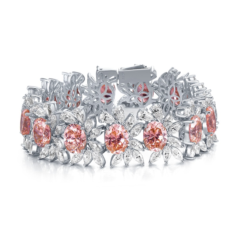 Flower Paparacha Diamond Bangle Bracelet 100% Real 925 Sterling silver Wedding Bracelets For Women Engagement Party Jewelry