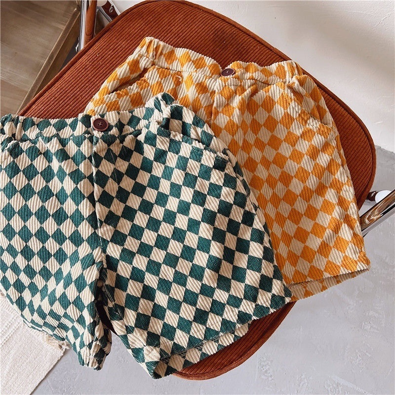 Shorts Fashion Baby Girl Boy Corduroy Infant Toddler Child Plaid Short Trousers Summer Spring Autumn Clothes 1 7Y 230411
