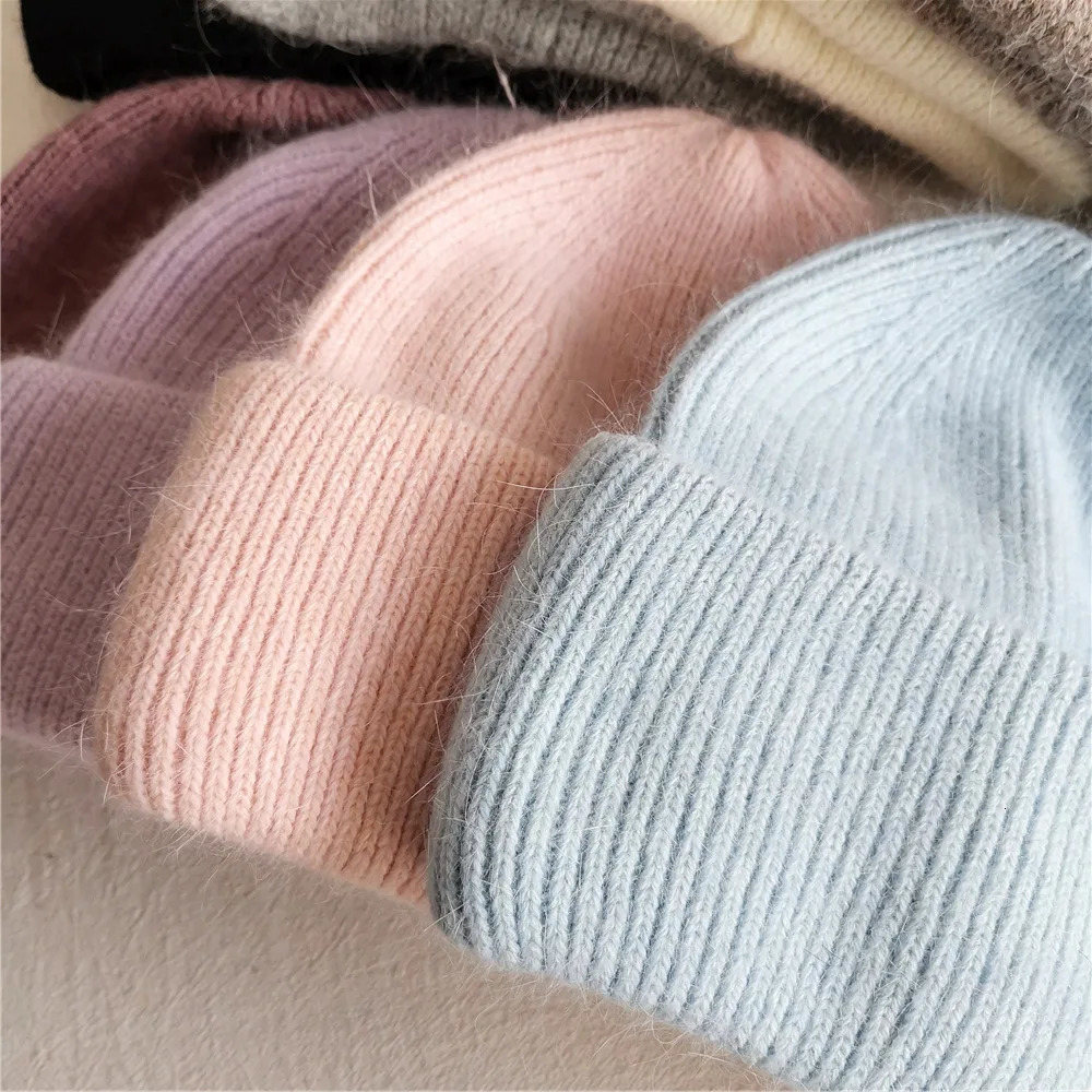 BeanieSkull Cap Girls Beanie Hats Winter Angora Rabbit Fur Warm Knitting Soft Fluffy Leisure Skullies Ear Protection 231110