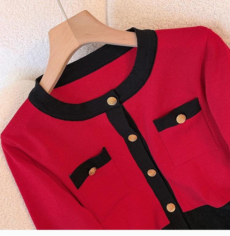 Women's autumn and winter new sweater and pants set round neck single breasted knitted loose cardigan wide leg pants