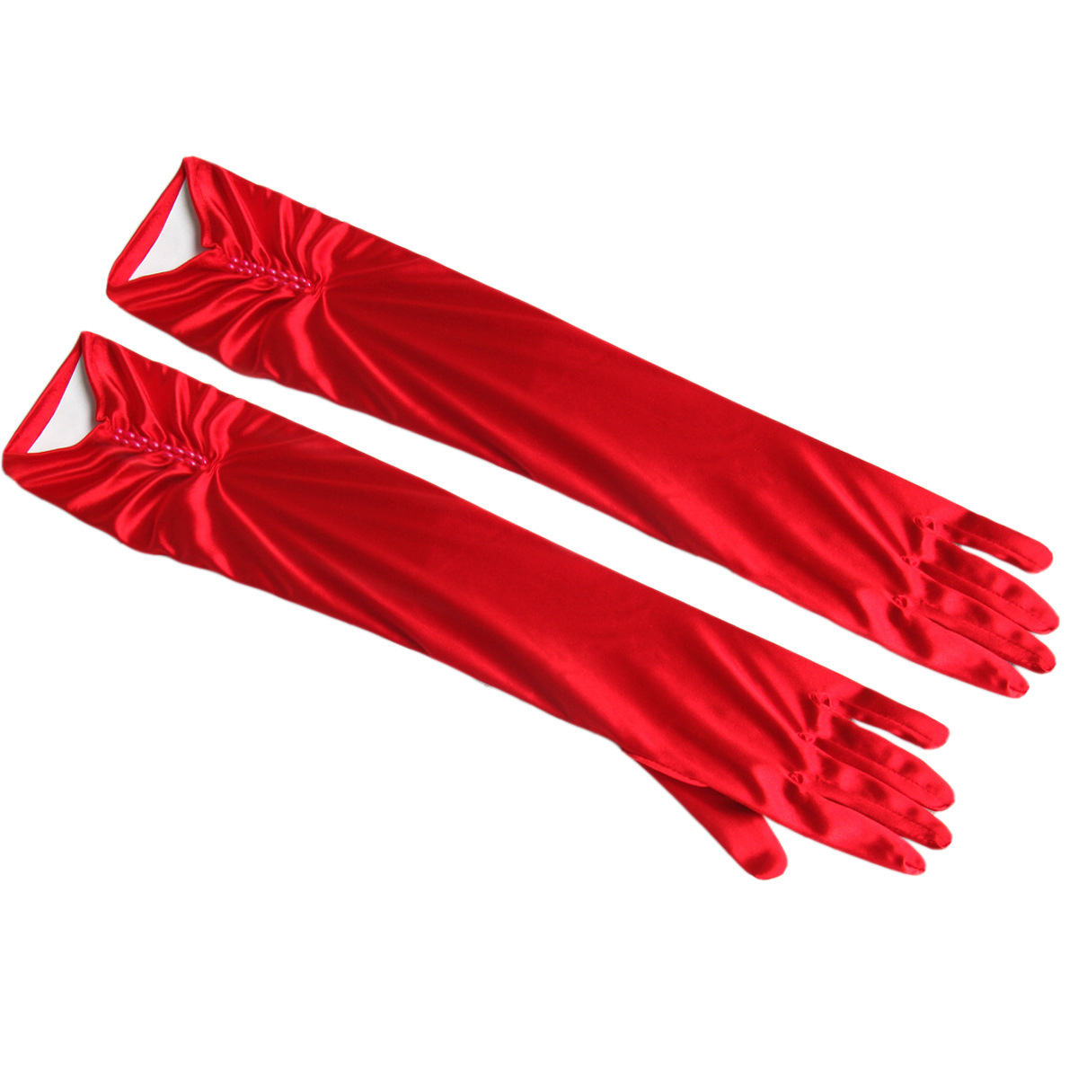 1 Pair Bride Bridal Wedding Gloves Red Black White Ivory Long Beaded Satin Elegant for Women Finger gants mariage luvas de noiva