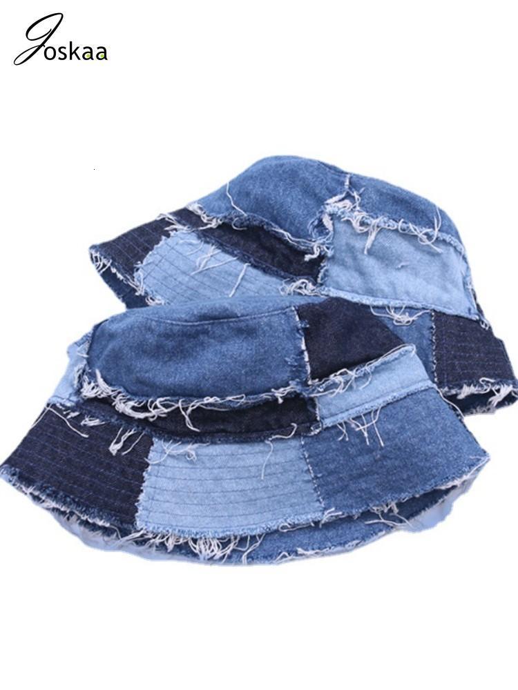 Stingy Brim Hats Joskaa Unique Beggar Y2K Denim Patchwork Fisherman Hat 2023 Fashion Holiday Casual Contrast Color Street Bucket Hats Summer 230411