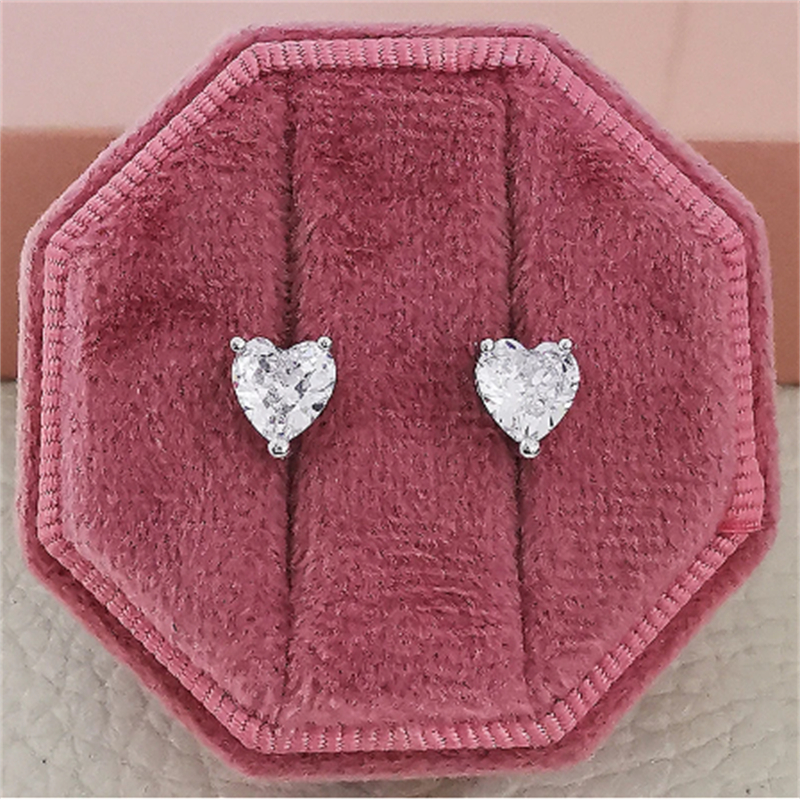 Cute Heart Stud Earring Lab diamond White Gold Charm Filled Jewelry Engagement Wedding Earrings for Women Bridal Birthday Bijou