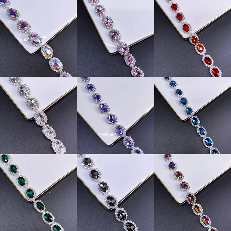 Chokers Qing Family Mixed Color Oval Glass Crystal Cup Chain Sew On Wedding Dress Belt Clothes Shoes Bags Trim DIY Accessorie 231110