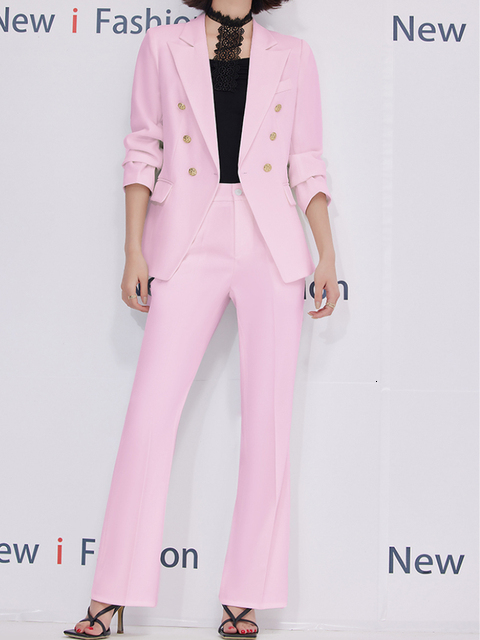 Women's Two Piece Pants Fashion Women Vintage Blazer Trousers Suit OL Elegant Solid Formal Jackets Straight Pantsuit Female Business 2 Pieces 230