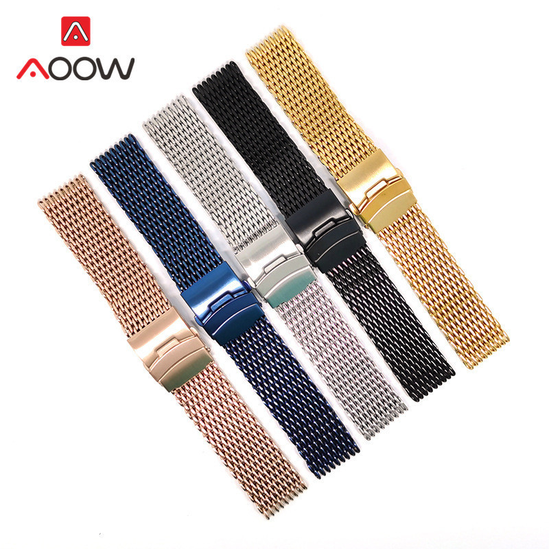 Watch Bands 18mm 20mm 22mm 24mm Milanese Strap Stainless Steel Mesh Solid Metal Folding Buckle Men Replacement Band Bracelet Watch Accessori 230411