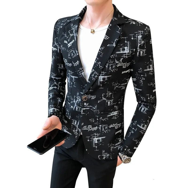 Men's Suits Blazers Men Blazer Spring Fashion High-quality Men Korean Version of The Printed Slim Formal Wedding Party Prom Suit Jacket 231110