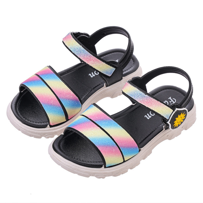 First Walkers 2 8 Years Girls Rainbow Sandals Summer Kids Beach Shoes Girl Fashion Princess Sandal Children Flats Chaussure Enfant Fille 230411