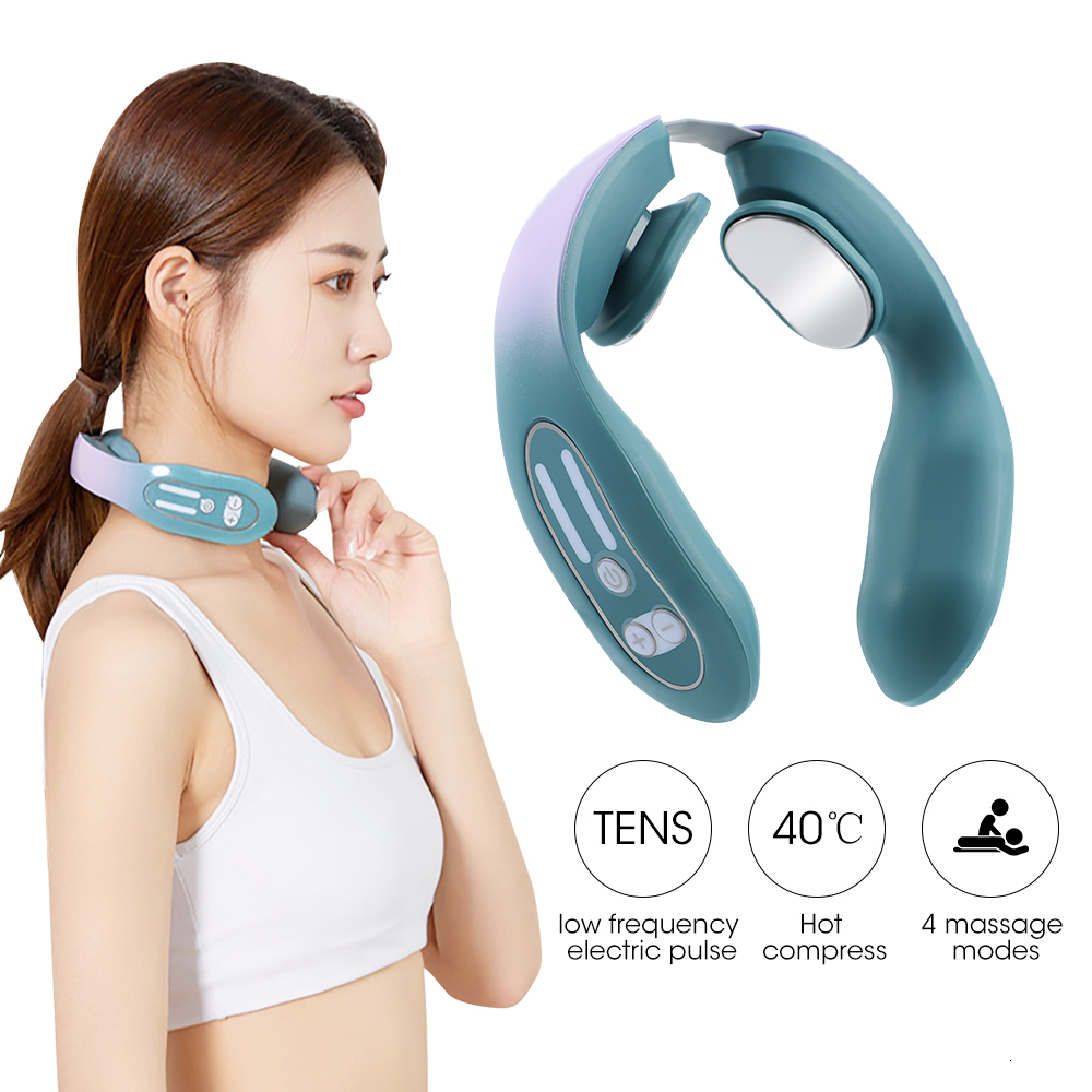 Back Massager 2 Heads Smart Electric Neck and Back Pulse Massager TENS Wireless Heat Cervical Vertebra Relax Pain Kneading Massage Machine 230411