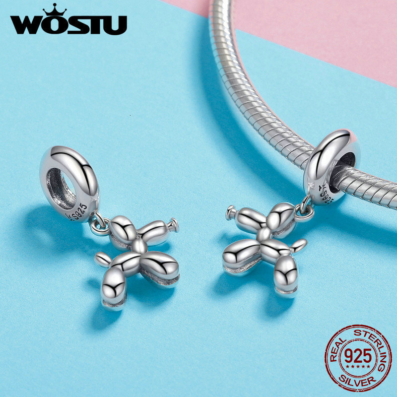 Charms WOSTU 925 Sterling Silver Pet Charms Balloon Dog Pendant Animal Beads For Women Fit Original Bracelets Necklace Jewelry Making 230411