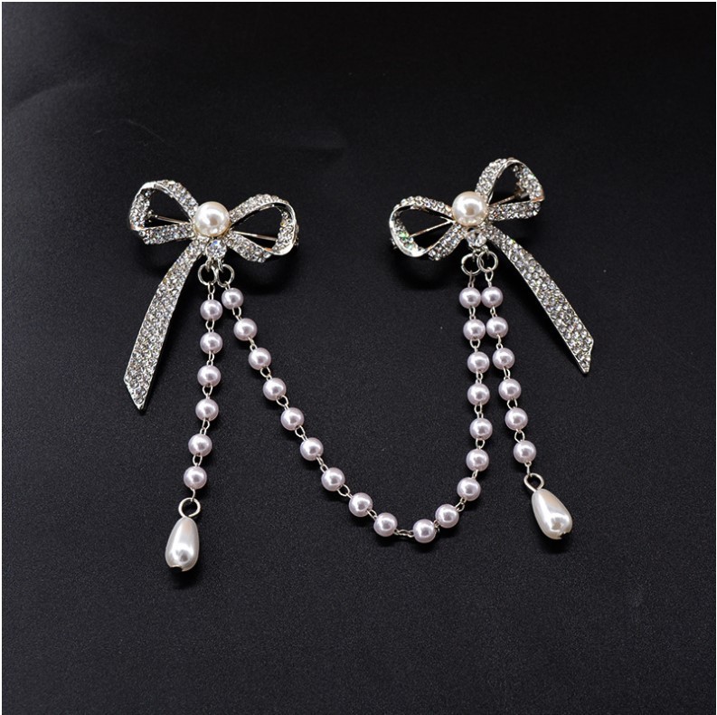 Pins Brooches CINDY XIANG Fashion Double Bowknot Pin Brooch Vintage Pearls Tassel Suit Collar Lapel Shirt Brooches High Quality 230411