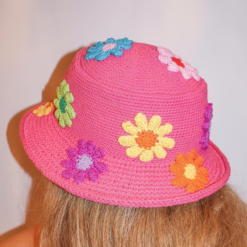 Stingy Brim Hats Doury y2k Knitted Bucket Hats Women Flower Pattern Wide Brim Outdoor Sun Protection Bucket Cap Po Props Fisherman Hat 230411