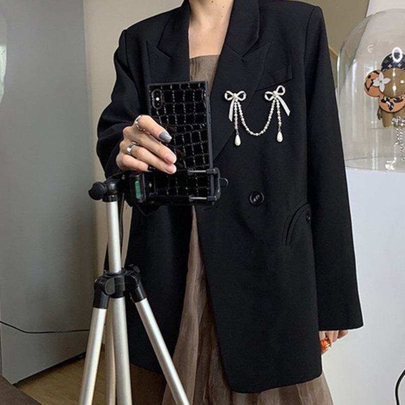 Pins Brooches CINDY XIANG Fashion Double Bowknot Pin Brooch Vintage Pearls Tassel Suit Collar Lapel Shirt Brooches High Quality 230411