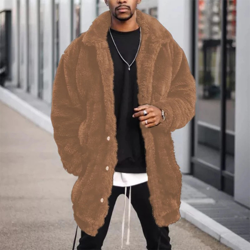 Men's Fur Faux Fur Men's Plush Long Coat Mid-length Black Casual High Street Loose Warm Lapel Long Sleeve Jacket Premium Winter Clothing 231