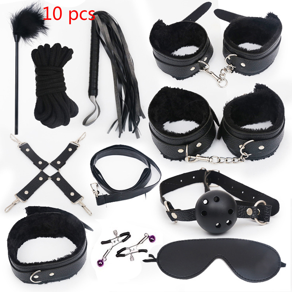 Cockrings Sexy Leather BDSM Kits Plush Bondage Set Handcuffs Games Whip Gag Nipple Clamps Toys For Couples Exotic Accessories 230411