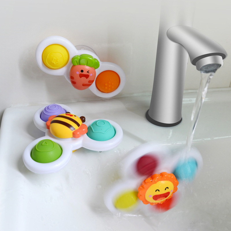Bath Toys 3Pcs/Set Baby Bath Toys Funny Bathing Sucker Spinner Suction Cup Cartoon Rattles Fidget Educational Toys For Children Boys Gifts 230410