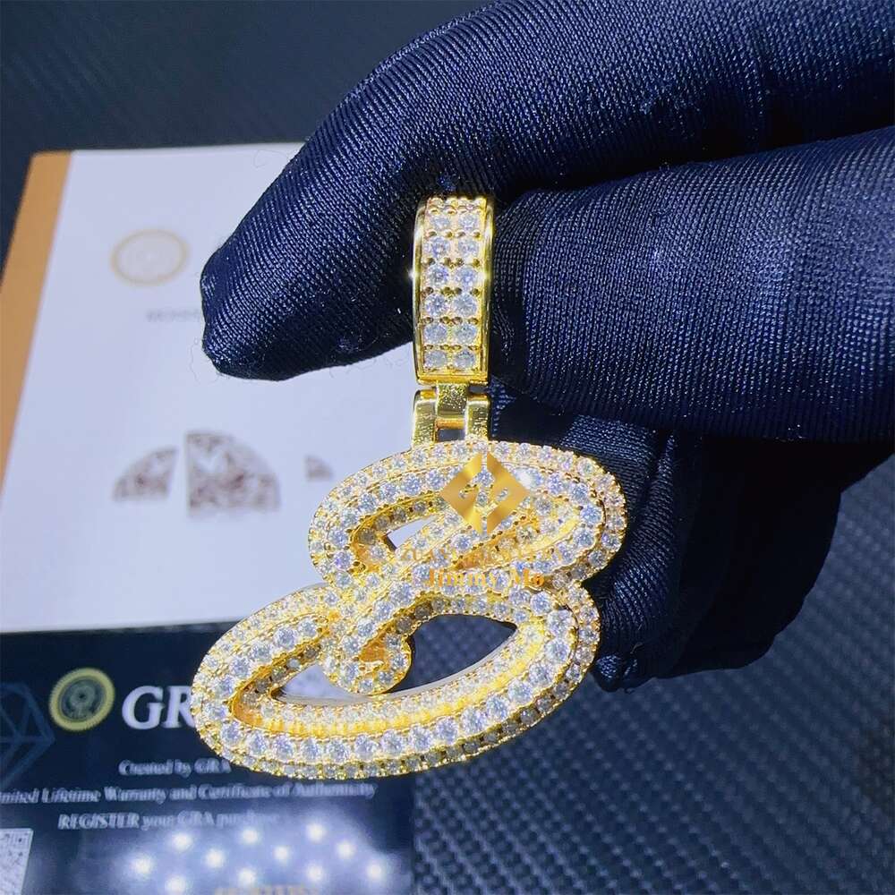 GRA Certificates Hip Hop Iced Out Fire Jewelry Sterg Sier VVS1 Moissanite Initial B Letter Pendant