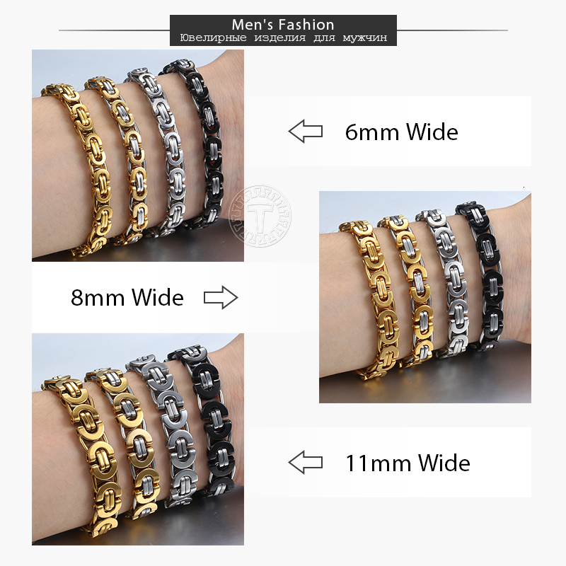 Charm Bracelets Davieslee Byzantine Chain Bracelet for Men Gold Black Silver Color Stainless Steel Mens Jewelry 6811mm LKBM31 230411