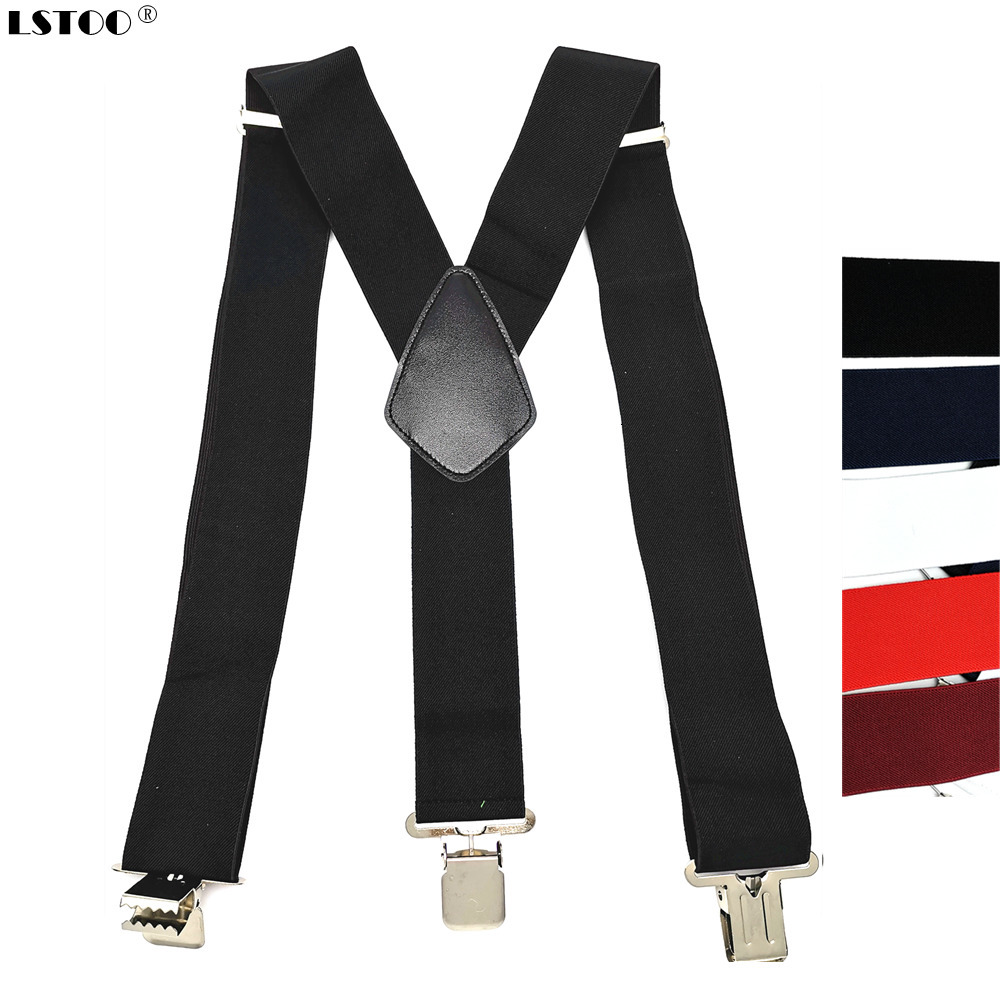 Suspenders Large Strong Clips on Men Suspenders Unisex Braces 50mm Wide 5 Solid Color High Elastic Adjustable Suspender Belt for Heavy Work 230411