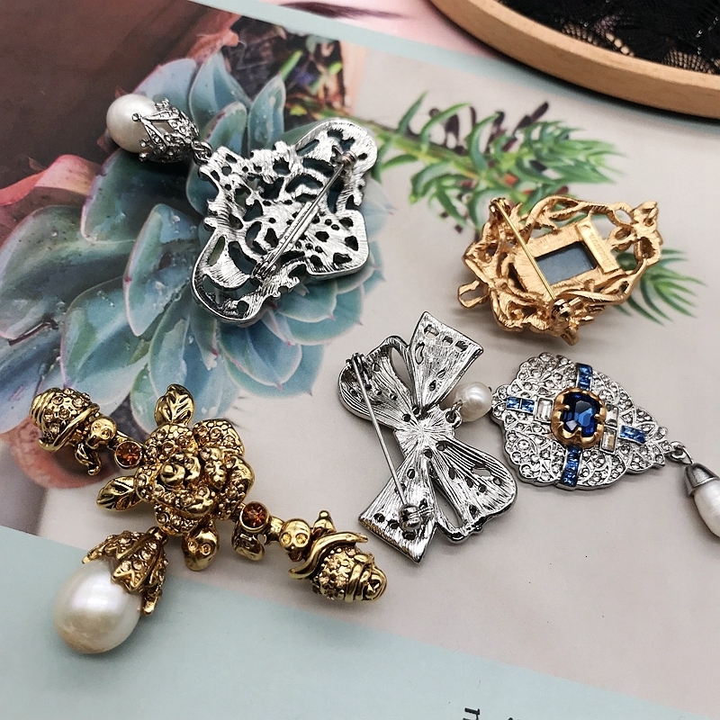 Pins Brooches s Brooches Big Bow Rectangle Blue Vintage Flower Pearl Pendant Pins Banquet Jewelry Wholesale Highquality Accessories 230411