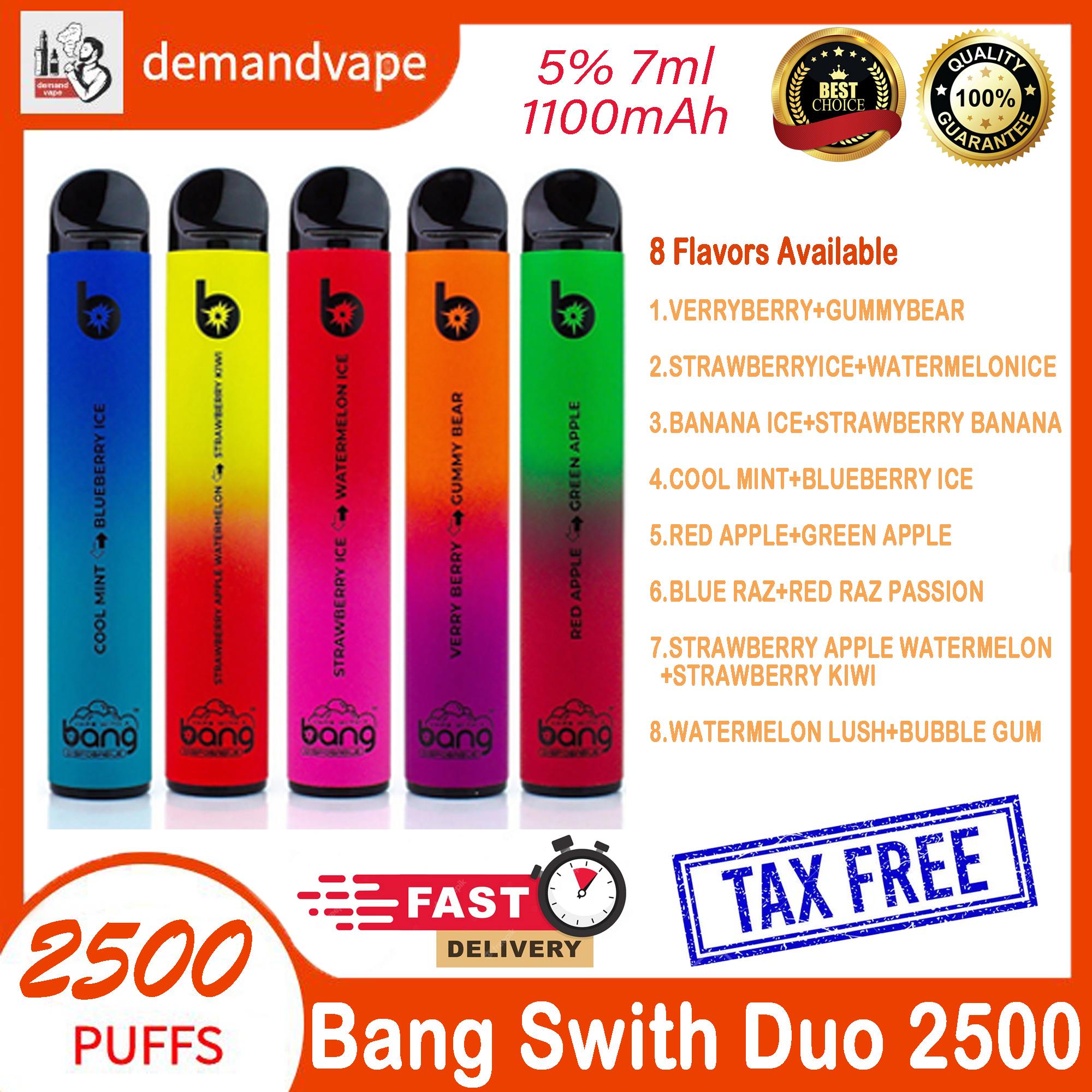 Bang XXL Switch Duo 2500 Puffs E Cigarettes Disposable Vapes Pod Device 1100mah Battery 7ml Cartridge Starter Kit Small Bar Kit Portable Package
Bang XXL Switch Duo 2500 Puffs E Cigarettes Disposable Vapes Pod Device 1100mah Battery 7ml Cartridge Starter Kit Small Bar Kit Portable Package