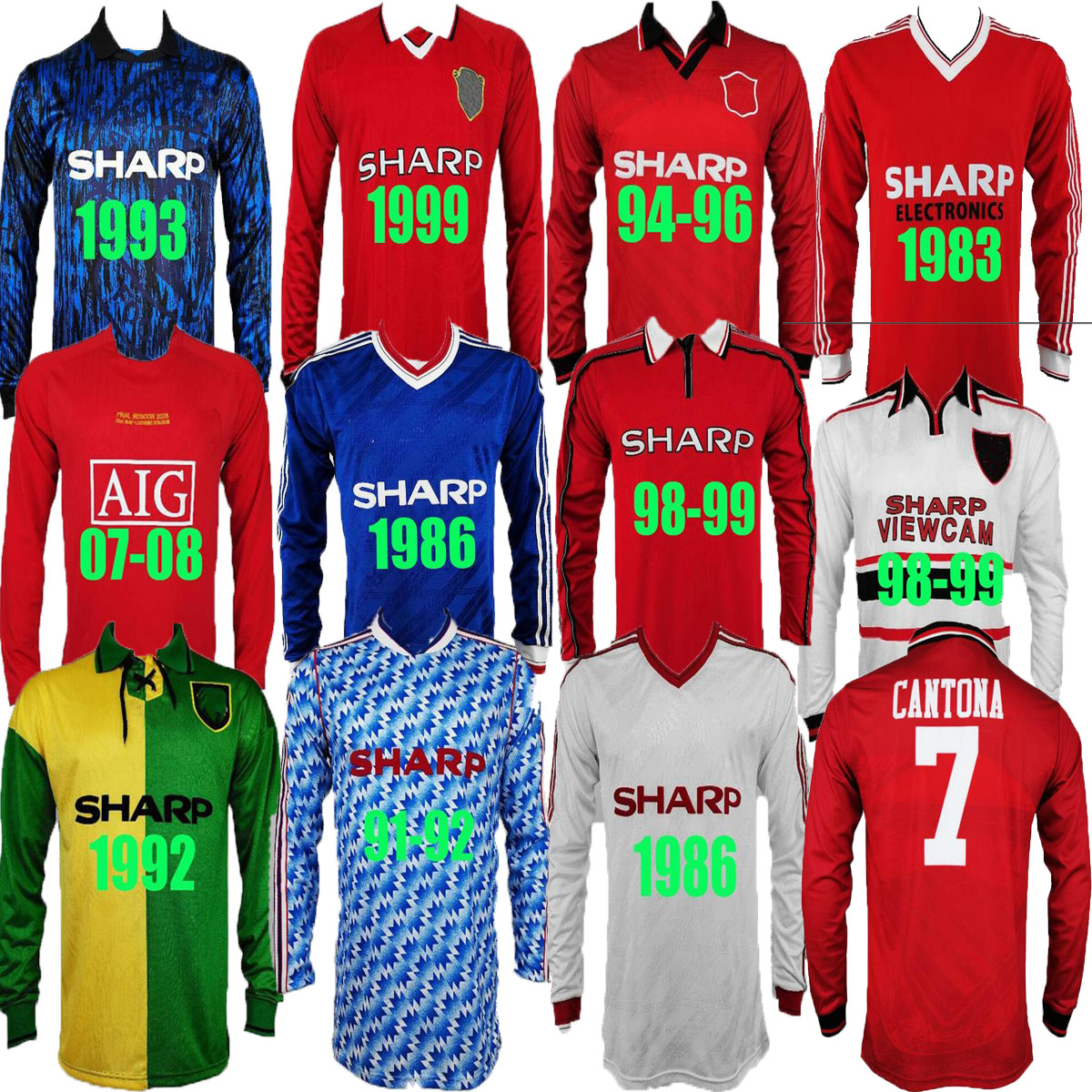 Retro soccer Jerseys 1999 00 02 84 85 86 88 UTD 06 07 08 90 91 92 93 94 96 98 99 United CANTONA BECKHAM final match Jersey KEANE RONALDO GIGGS Man football shirt S-2XL