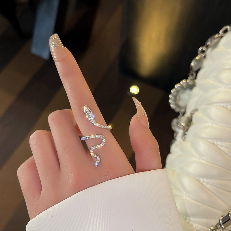 Band Rings Fashion Sliver Color Cubic Zirconia Snake Ring for Women Open Adjustable CZ Finger Rings Party Wedding Statement Jewelry Bijoux 230410