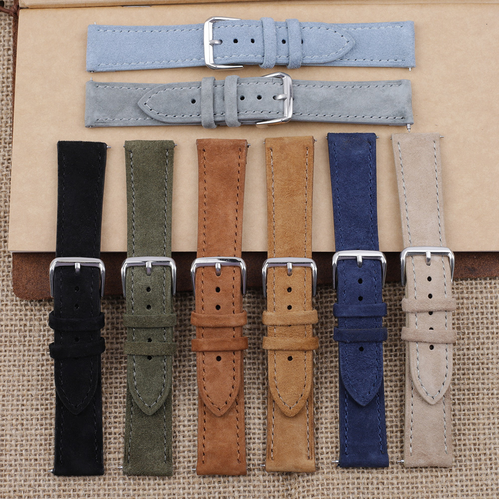 Watch Bands Onthelevel Genuine Leather Suede Watch Strap Leather Retro Watchband 18mm 19mm 20mm 22mm Gray Blue Watch Accessories #BF 230411