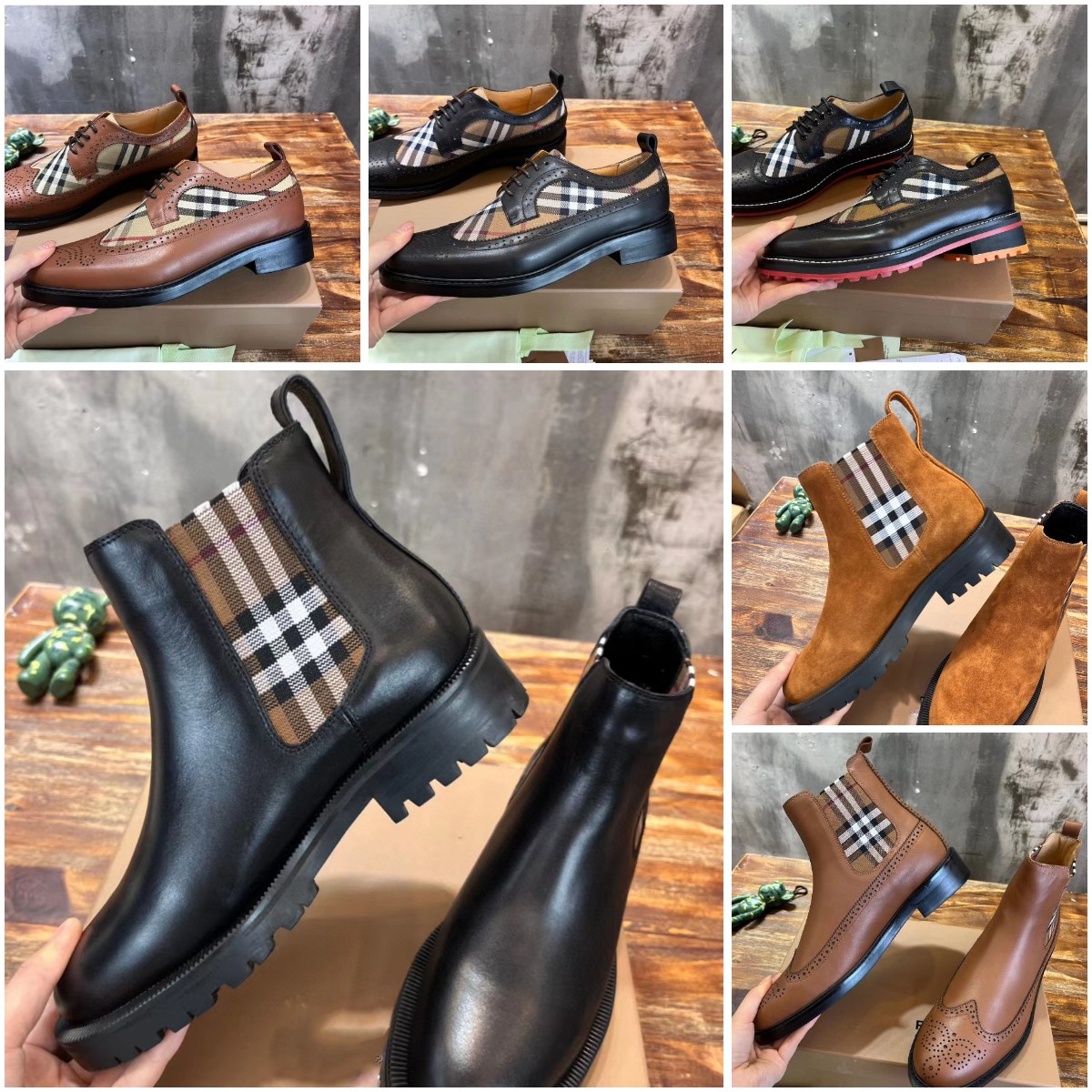 Designer Shoes Vintage Check Panel Leather Derby Shoes luxury Men Business Leisure Detail Leather Chelsea Boots Fashion high-quality Shoes Size 39-46